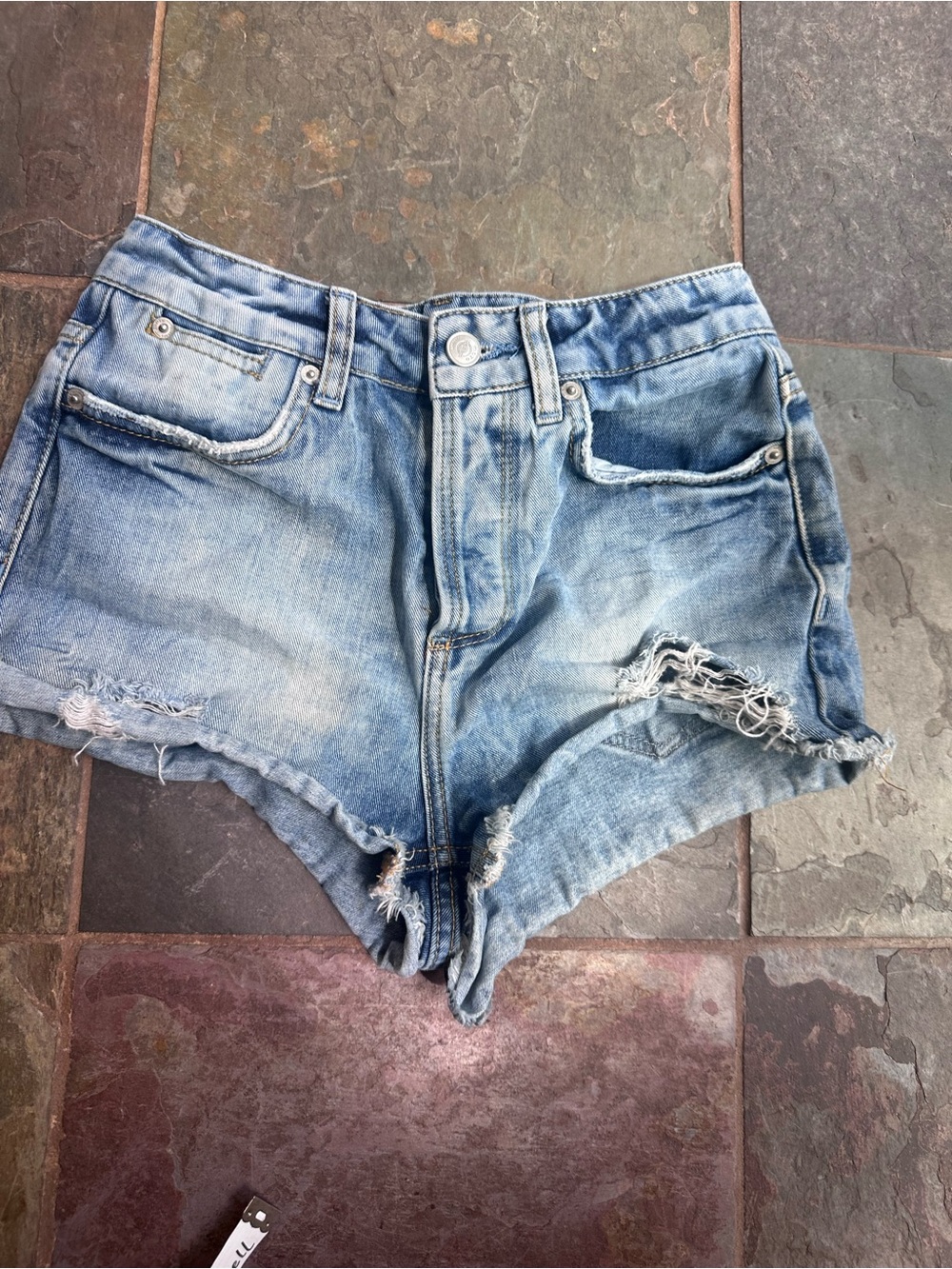 Topshop Moto Light Blue Distressed Denim Shorts- 4
